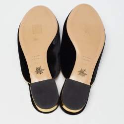 Charlotte Olympia Black Velvet Kitty Slip On Flat Mules Size 38.5
