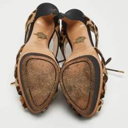 Charlotte Olympia Beige/Brown Leopard Calf hair Lace Up Platform Sandals Size 40