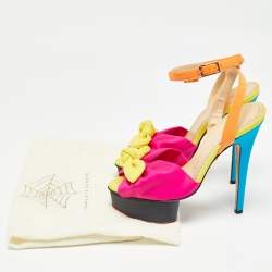Pre Owned Charlotte Olympia Multicolor Fabric Serena Bow Platform Ankle Strap Sandals Size 35