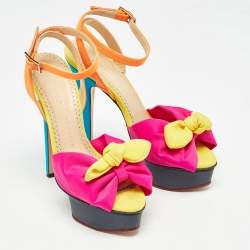 Pre Owned Charlotte Olympia Multicolor Fabric Serena Bow Platform Ankle Strap Sandals Size 35