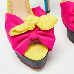 Pre Owned Charlotte Olympia Multicolor Fabric Serena Bow Platform Ankle Strap Sandals Size 35