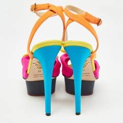 Pre Owned Charlotte Olympia Multicolor Fabric Serena Bow Platform Ankle Strap Sandals Size 35