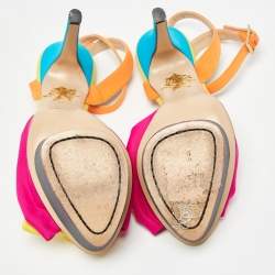Pre Owned Charlotte Olympia Multicolor Fabric Serena Bow Platform Ankle Strap Sandals Size 35