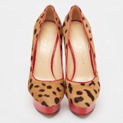 Charlotte Olympia Brown/Beige Leopard Print Calf Hair Dolly Pumps Size 38