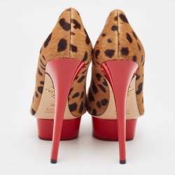 Charlotte Olympia Brown/Beige Leopard Print Calf Hair Dolly Pumps Size 38