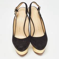 Pre Owned Charlotte Olympia Black Suede Dolly Pumps Size 36.5