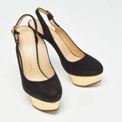 Pre Owned Charlotte Olympia Black Suede Dolly Pumps Size 36.5