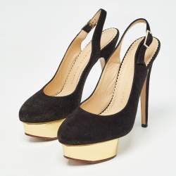 Pre Owned Charlotte Olympia Black Suede Dolly Pumps Size 36.5