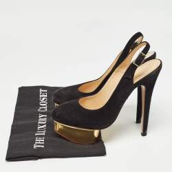 Pre Owned Charlotte Olympia Black Suede Dolly Pumps Size 36.5