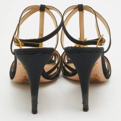 Charlotte Olympia Black Satin Flower Detail Ankle Strap Sandals Size 40