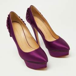 Charlotte Olympia Purple Satin Platform Pumps Size 36
