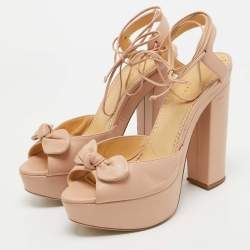 Charlotte Olympia Light Pink Leather Bow Ankle Tie Platform Sandals Size 41