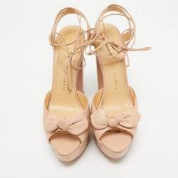 Charlotte Olympia Light Pink Leather Bow Ankle Tie Platform Sandals Size 41