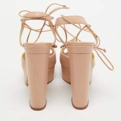 Charlotte Olympia Light Pink Leather Bow Ankle Tie Platform Sandals Size 41