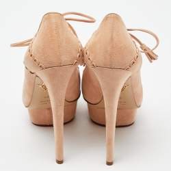 Charlotte Olympia Salmon Peach Suede Dolly Platform Pumps Size 38.5