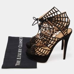 Charlotte Olympia Black Suede Ankle Strap Platform Sandals Size 39
