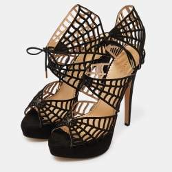 Charlotte Olympia Black Suede Ankle Strap Platform Sandals Size 39