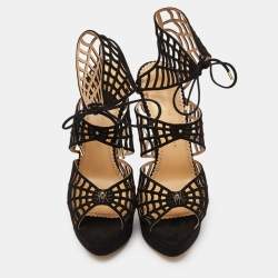 Charlotte Olympia Black Suede Ankle Strap Platform Sandals Size 39