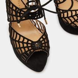 Charlotte Olympia Black Suede Ankle Strap Platform Sandals Size 39