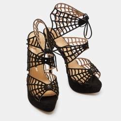 Charlotte Olympia Black Suede Ankle Strap Platform Sandals Size 39