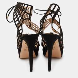 Charlotte Olympia Black Suede Ankle Strap Platform Sandals Size 39