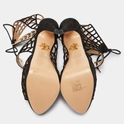 Charlotte Olympia Black Suede Ankle Strap Platform Sandals Size 39