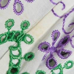 Pre Owned Charo Ruiz White/Green Broderie Anglaise Cotton Tiered Mini Dress 