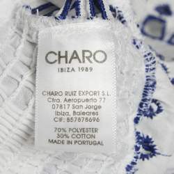 Pre Owned Charo Ruiz White/Blue Broderie Anglaise Shirring Top and Skirt Set S