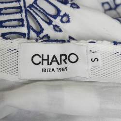 Pre Owned Charo Ruiz White/Blue Broderie Anglaise Shirring Top and Skirt Set S