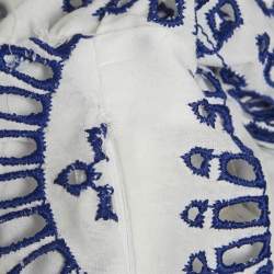 Pre Owned Charo Ruiz White/Blue Broderie Anglaise Shirring Top and Skirt Set S