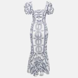 Pre Owned Charo Ruiz White/Blue Broderie Anglaise Shirring Top and Skirt Set S