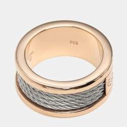 Charriol Rose/Silver Tone Steel Forever Band Ring 56