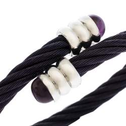 Pre Owned Charriol Celtic Amethyst Prune PVD Steel Twisted Cable Adjustable Bypass Bracelet