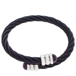 Pre Owned Charriol Celtic Amethyst Prune PVD Steel Twisted Cable Adjustable Bypass Bracelet