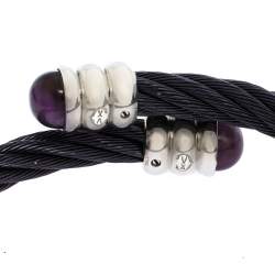 Pre Owned Charriol Celtic Amethyst Prune PVD Steel Twisted Cable Adjustable Bypass Bracelet