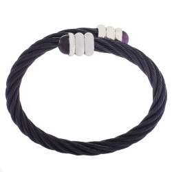 Pre Owned Charriol Celtic Amethyst Prune PVD Steel Twisted Cable Adjustable Bypass Bracelet