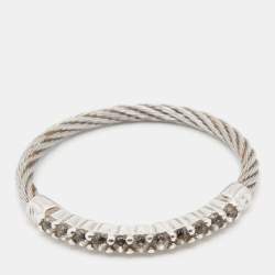 Pre Owned Charriol Silver Tone Crystal Narrow Cable Ring Size 54