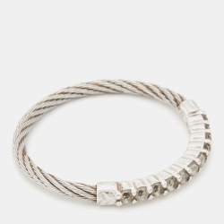 Pre Owned Charriol Silver Tone Crystal Narrow Cable Ring Size 54