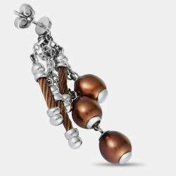 Pre Owned Charriol Pearl Stainless Steel and Bronze PVD Brown Pearls Dangle Push Back Earrings