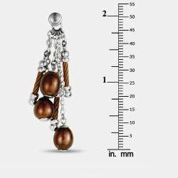 Pre Owned Charriol Pearl Stainless Steel and Bronze PVD Brown Pearls Dangle Push Back Earrings