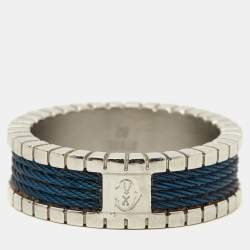 Pre Owned Charriol Silver & Blue Twisted Cable Loved Band Ring Size 62