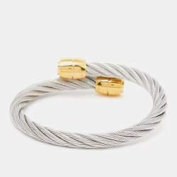 Pre Owned Charriol Silver Steel & Gold Tone Celtic Olive Cable Bracelet