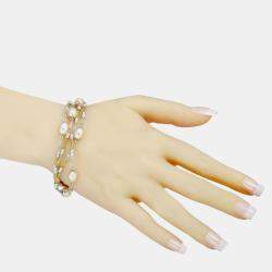 Pre Owned Charriol Pearl Stainless Steel and Yellow PVD Cream Pearls Bracelet