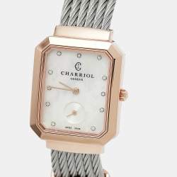 Pre Owned Charriol Mother Of Pearl Diamond Two-Tone Stainless Steel St-Tropez STREP-560-001 Women's Wristwatch 30 mm