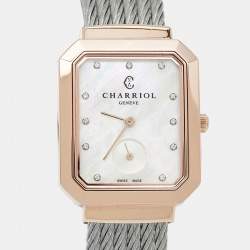 Pre Owned Charriol Mother Of Pearl Diamond Two-Tone Stainless Steel St-Tropez STREP-560-001 Women's Wristwatch 30 mm