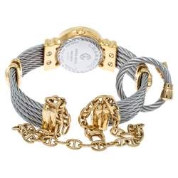 Charriol White Mother of Pearl Stainless Steel Gold Plated St-Tropez Ref.028/2 Women's Wristwatch 24.50 mm