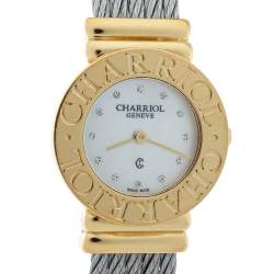 Charriol White Mother of Pearl Stainless Steel Gold Plated St-Tropez Ref.028/2 Women's Wristwatch 24.50 mm