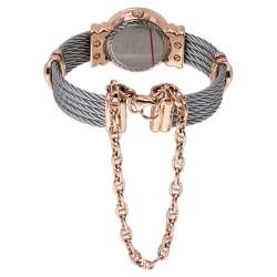 Pre Owned Charriol White Mother of Pearl Stainless Steel Diamonds Rose Gold Plated St-Tropez ST028.3 Women's Wristwatch 24.50 mm