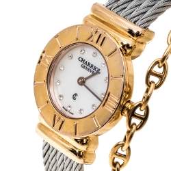 Pre Owned Charriol White Mother of Pearl Stainless Steel Gold Plated St-Tropez Ref.028R Women's Wristwatch 24.50 mm