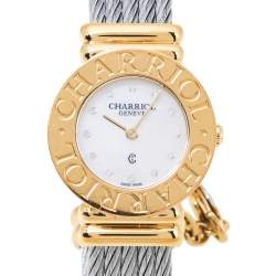 Pre Owned Charriol Mother Of Pearl Stainless Steel Yellow Gold Plated St Tropez Classic 028C.540.326 Women's Wristwatch 24.50 mm